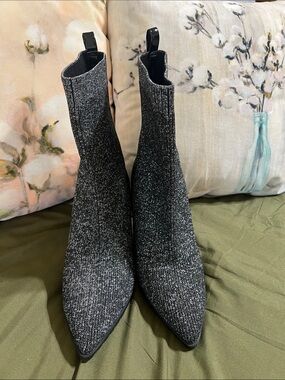 Mix No. 6 Black Glitter Knit Pointed Ankle Booties